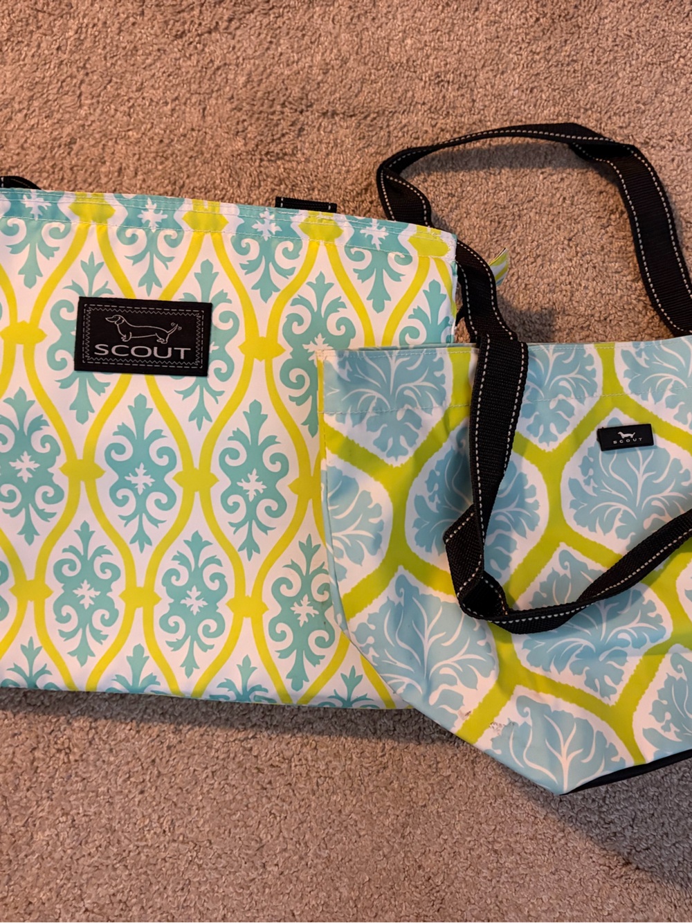 Scout Aqua and Yellow Patterned Tote with Small Bag